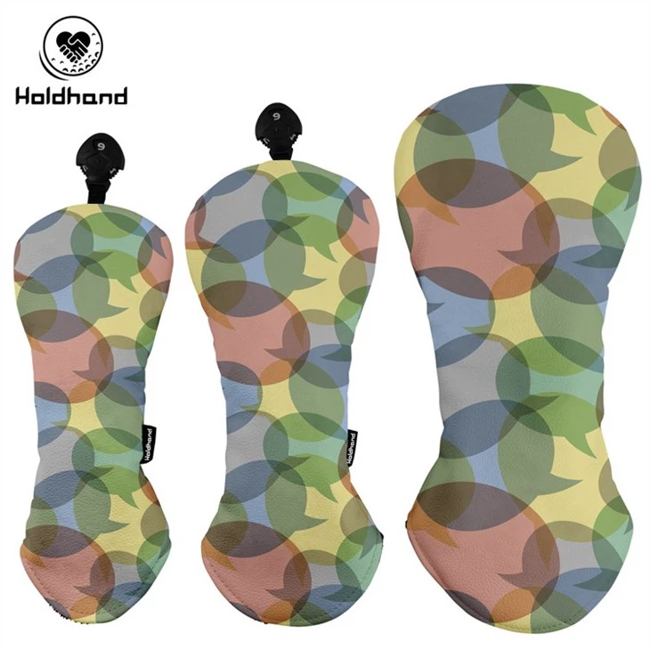 Colorful Printing Design - 3 Pack Set - Premium Classic Leather Golf Head Cover - For Drivers, Fairway Woods, And Hybrids